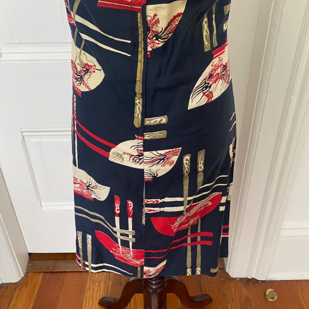 Vintage Alfred Shaheen Sheath Dress Asian Rice Bowls Chopsticks - Picture 8 of 9